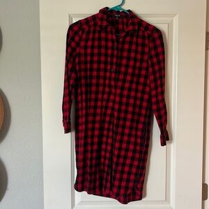 Madewell Buffalo Plaid Flannel Dress Medium Red Black Tunic Loungewear Pajamas